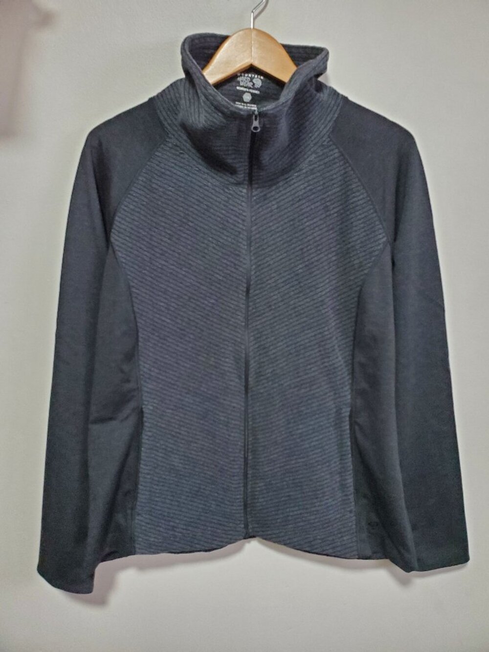 MOUNTAIN HARDWEAR Toasty Stripe Fleece Jacket Grey Black Lrg Full Zip High Neck